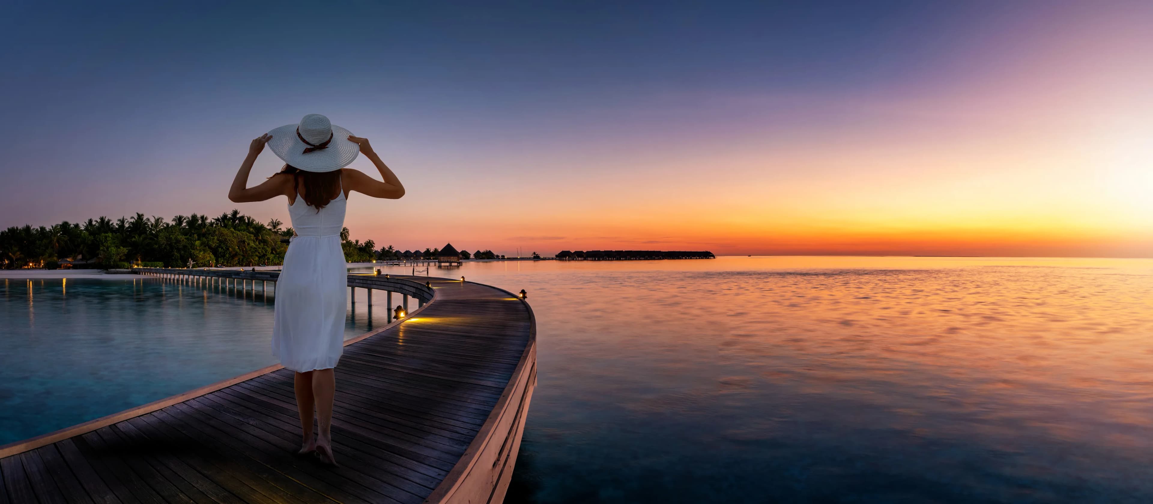 Sunset boardwalk at ocean resort