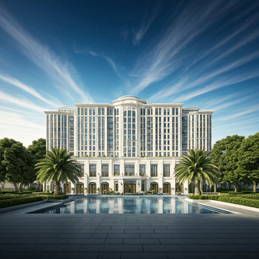 Grand luxury resort with a reflecting pool