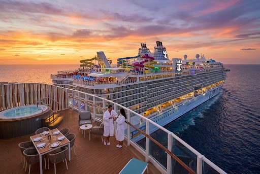 Royal Caribbean cruise ship at sunset