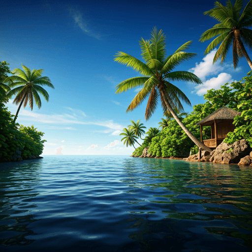 Tropical island cove with palm trees