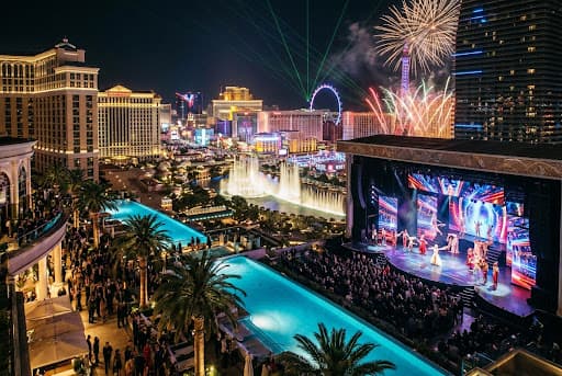 Las Vegas entertainment venue with fireworks
